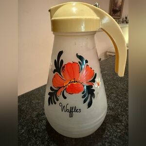 Hazel Atlas Large Frosted Glass Waffle Batter Syrup Pitcher 1950’s